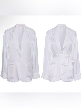 Satin Sienna White Wrap Blazer for Women - Chic Tailored Jacket